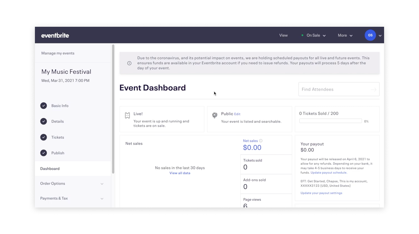 Eventbrite event dashboard