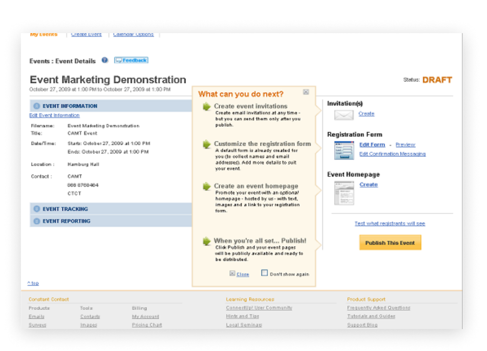 Original 2009-era events dashboard