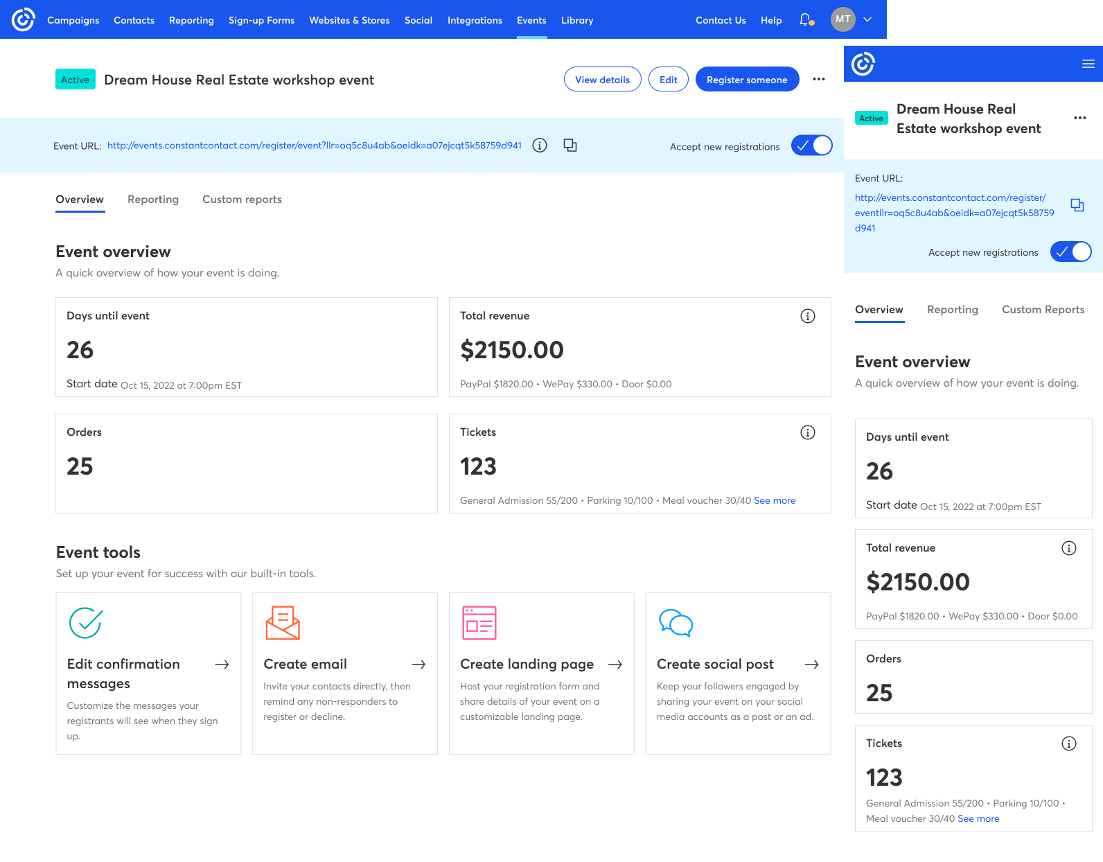 Events Dashboard Redesign screenshot